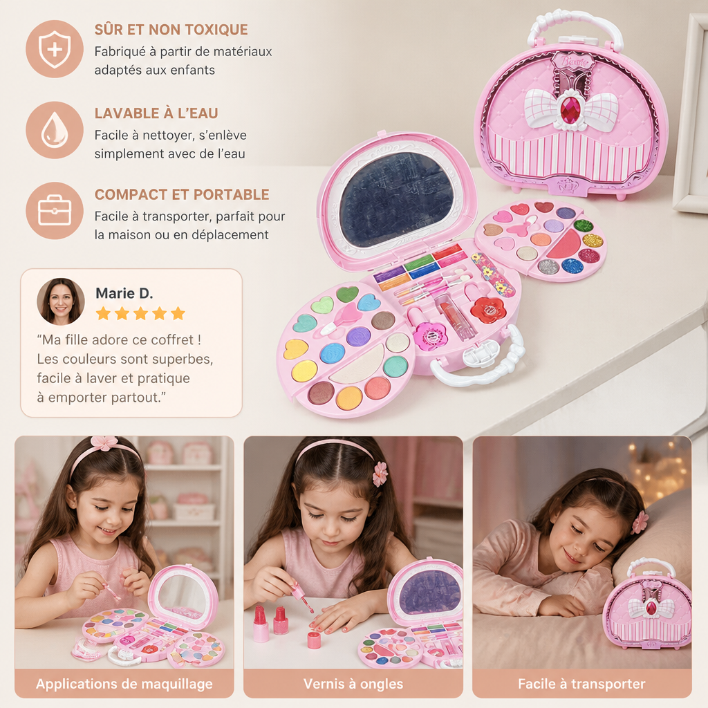 Kit de Maquillage Lavable pour Enfants avec Vernis à Ongles et Boîte de Rangement