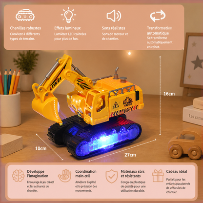 Excavatrice Robot Électrique Transformable avec Lumières et Sons
