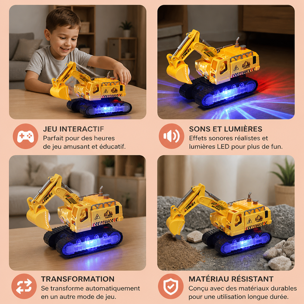 Excavatrice Robot Électrique Transformable avec Lumières et Sons