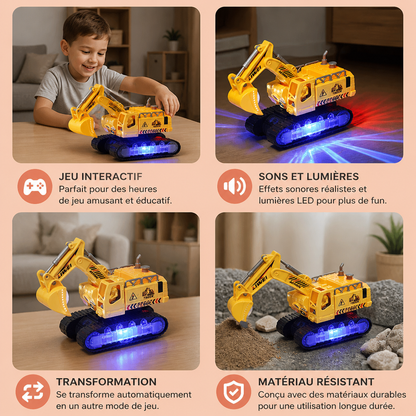 Excavatrice Robot Électrique Transformable avec Lumières et Sons