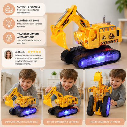 Excavatrice Robot Électrique Transformable avec Lumières et Sons