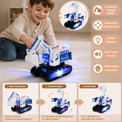 Excavatrice Robot de Police Transformable avec Lumières et Sons
