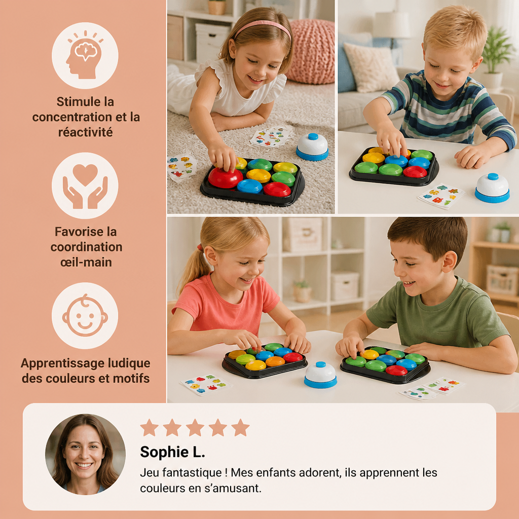 Jeu Éducatif Familial De Cloche Pour Associer Des Couleurs Et Des Motifs