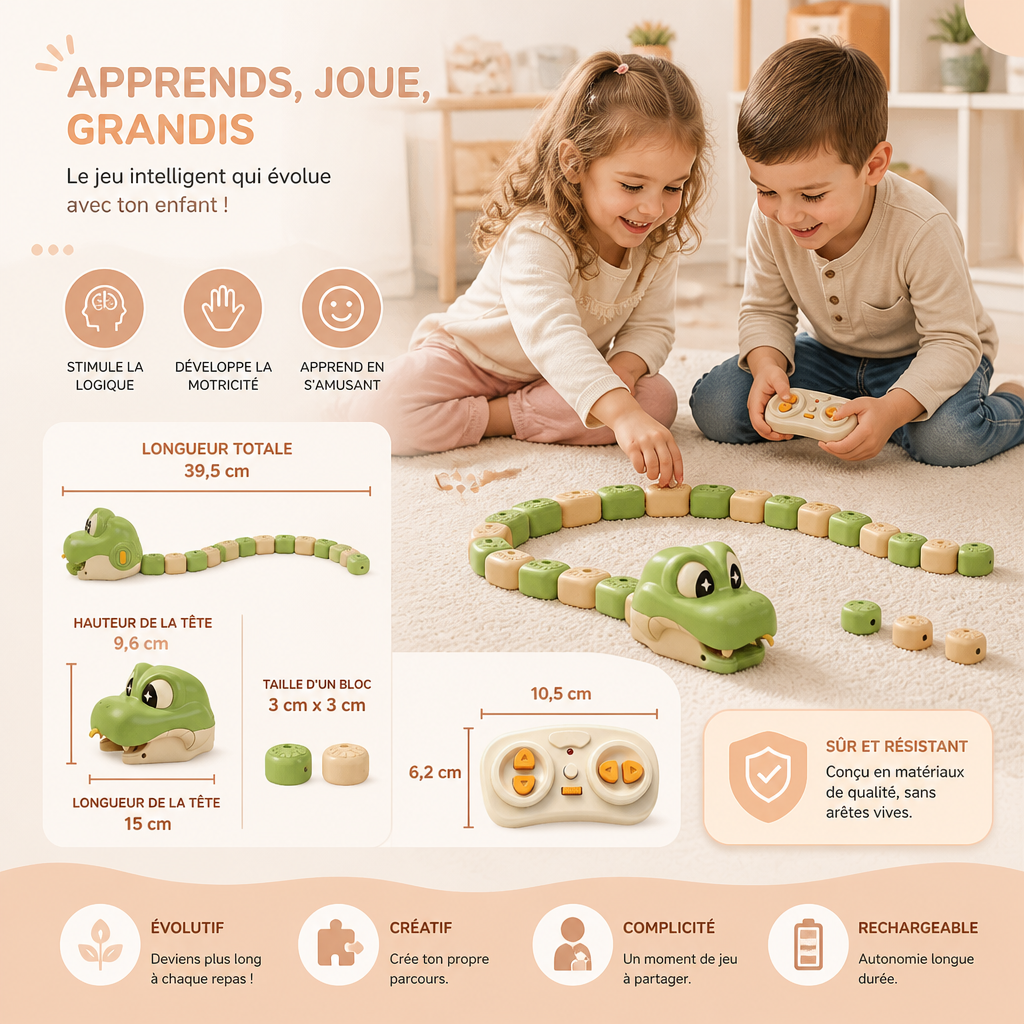 Serpent RC Interactive STEM Qui Grandit – Mange Des Blocs Et Devient Plus Long