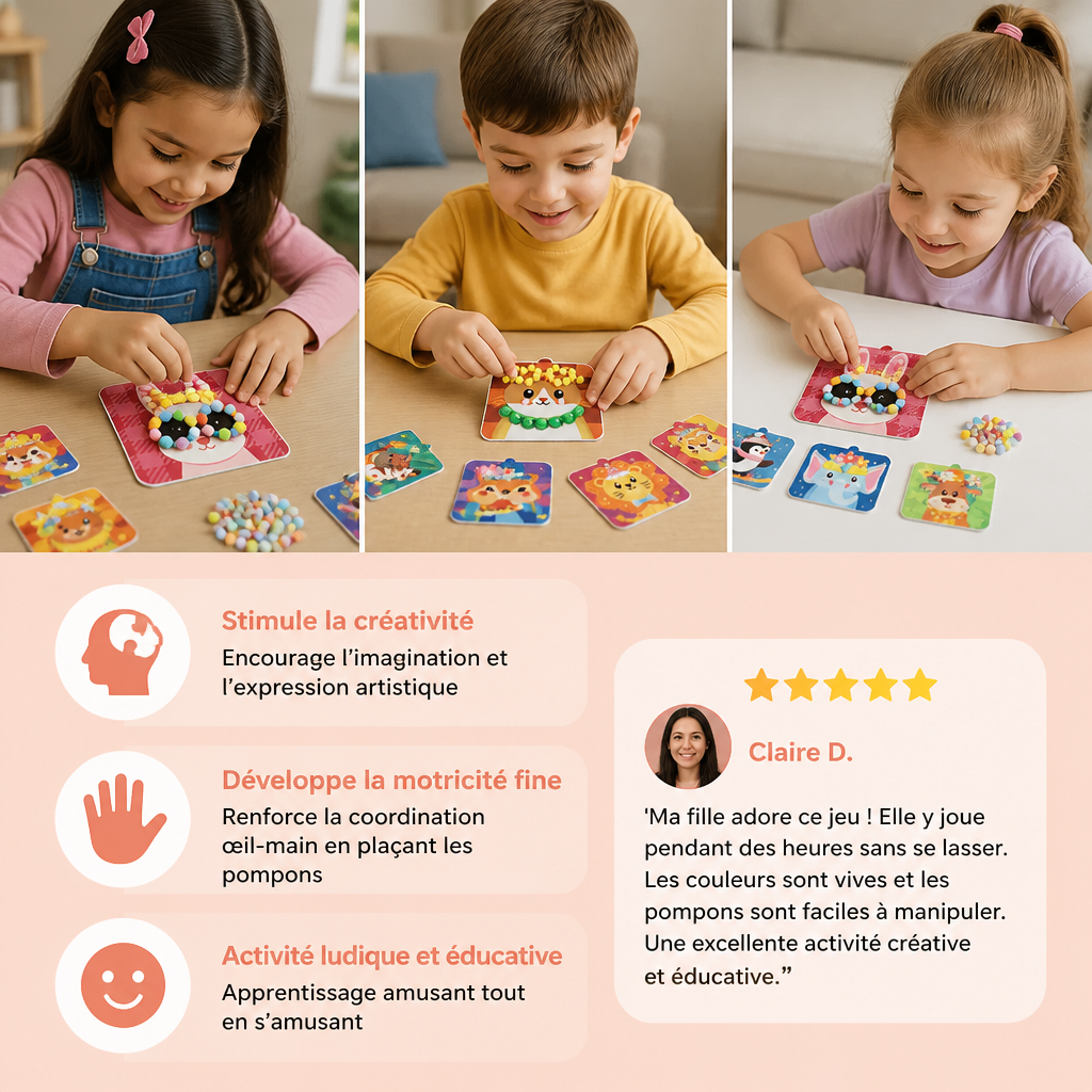 Kit De Création Et De Peinture D’Animaux En Pompons Doux