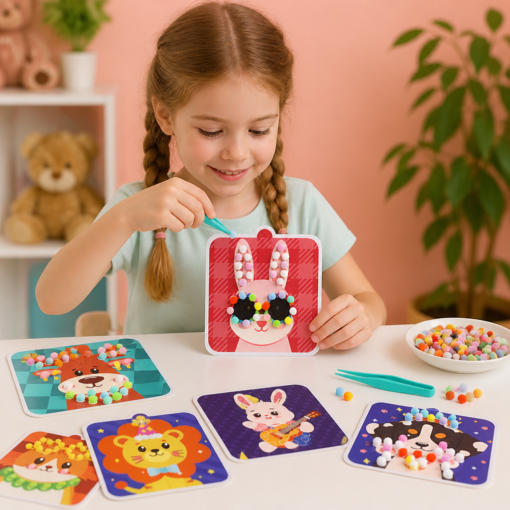 Kit De Création Et De Peinture D’Animaux En Pompons Doux