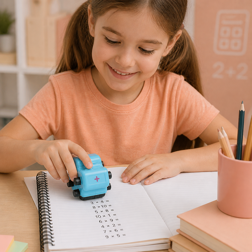 Tampon Rouleau de Mathématiques 4-en-1 – Exercices d’Addition, de Soustraction, de Multiplication et de Division