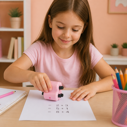Tampon Rouleau de Mathématiques 4-en-1 – Exercices d’Addition, de Soustraction, de Multiplication et de Division