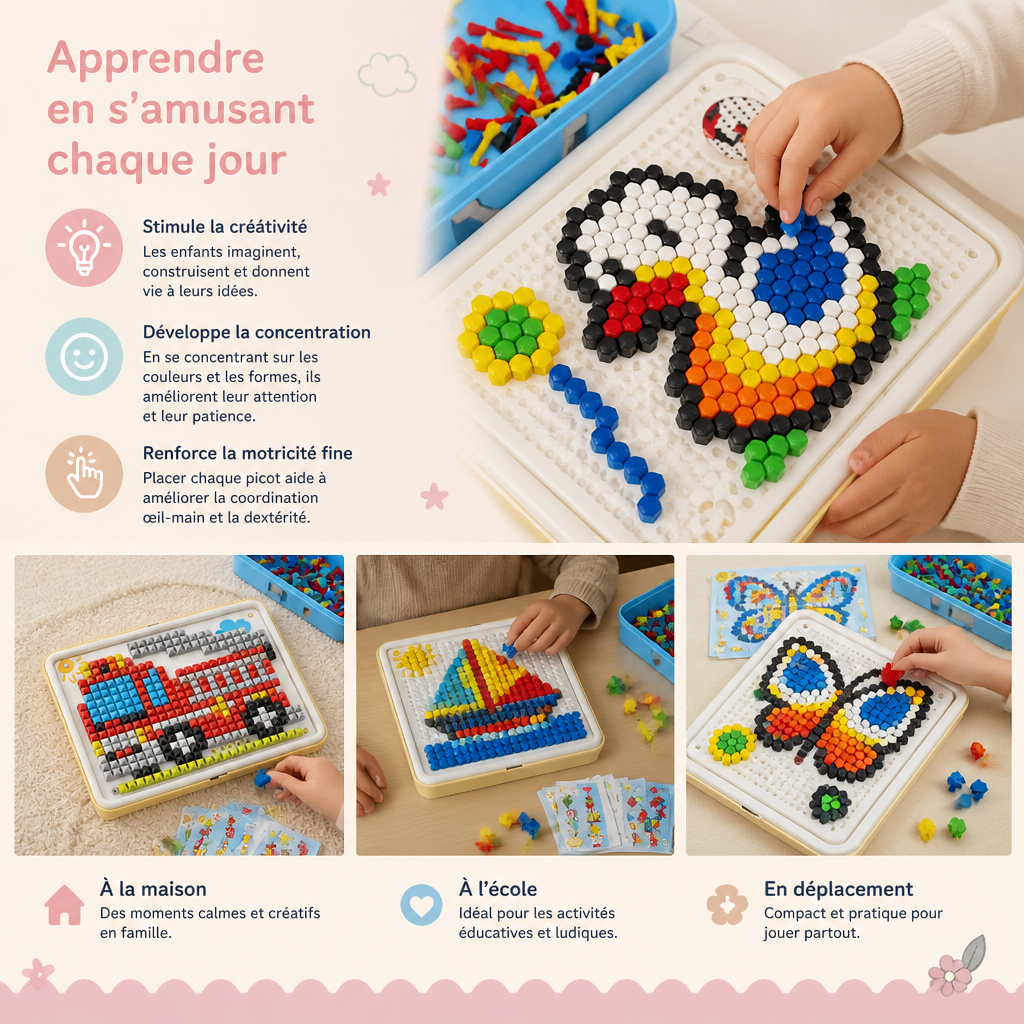 Planche de Mosaïque Montessori avec Picots Éducatifs