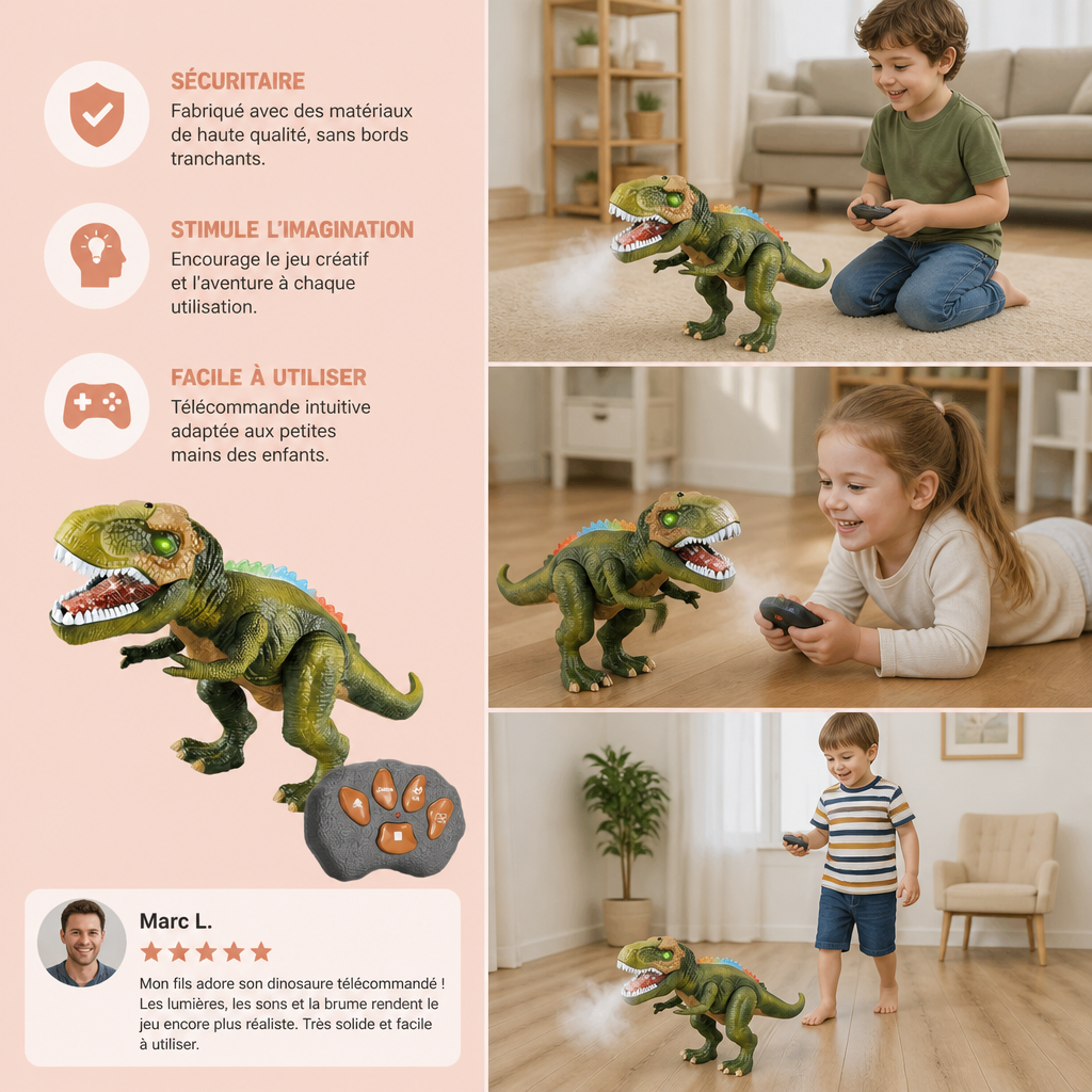 Dinosaure T-Rex Marcheur Télécommandé – Dinosaure RC avec Brume, Lumières et Sons