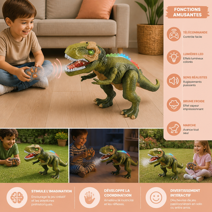 Dinosaure T-Rex Marcheur Télécommandé – Dinosaure RC avec Brume, Lumières et Sons