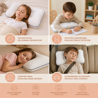 Oreiller Ergonomique pour Enfants en Mousse à Mémoire de Forme avec Soutien du Cou