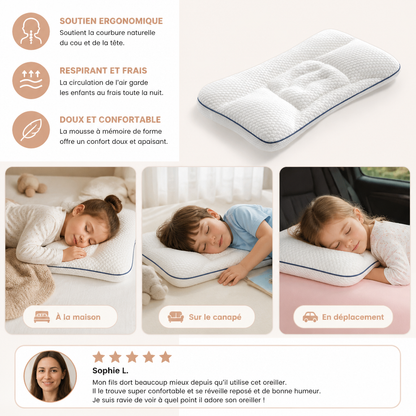 Oreiller Ergonomique pour Enfants en Mousse à Mémoire de Forme avec Soutien du Cou
