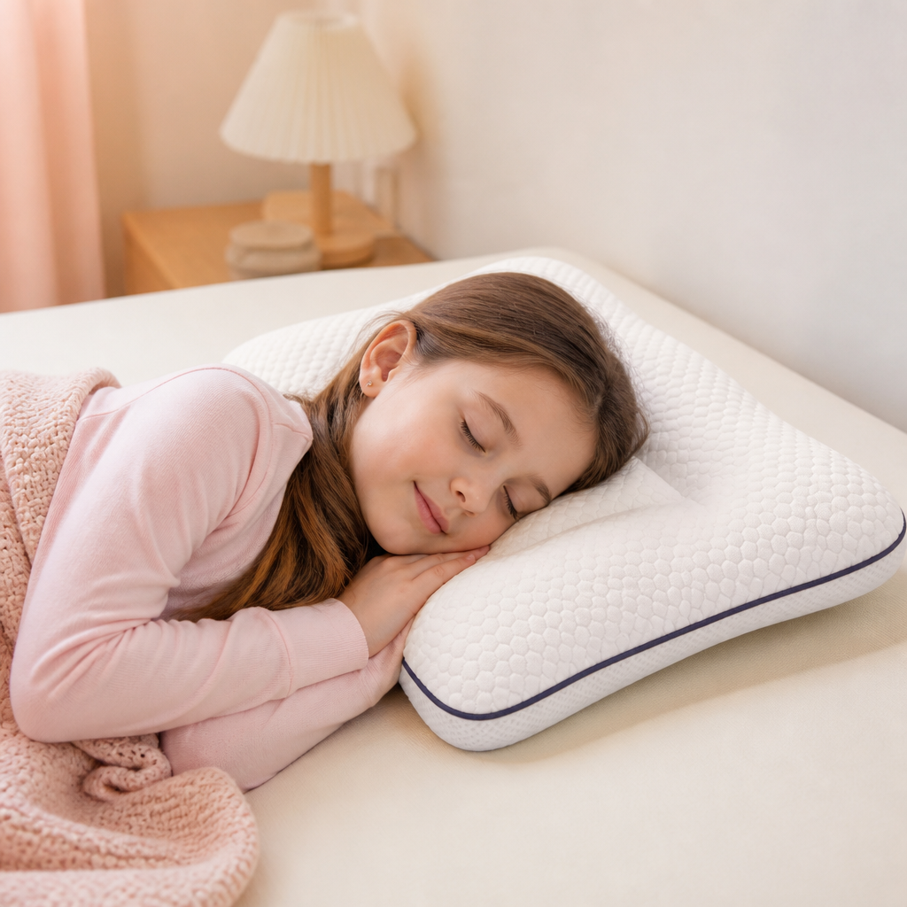 Oreiller Ergonomique pour Enfants en Mousse à Mémoire de Forme avec Soutien du Cou