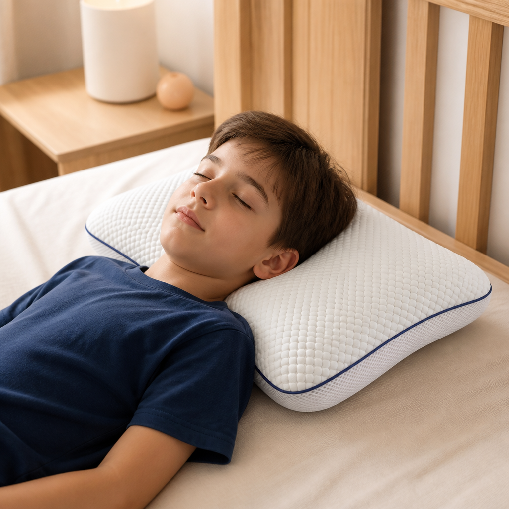 Oreiller Ergonomique pour Enfants en Mousse à Mémoire de Forme avec Soutien du Cou