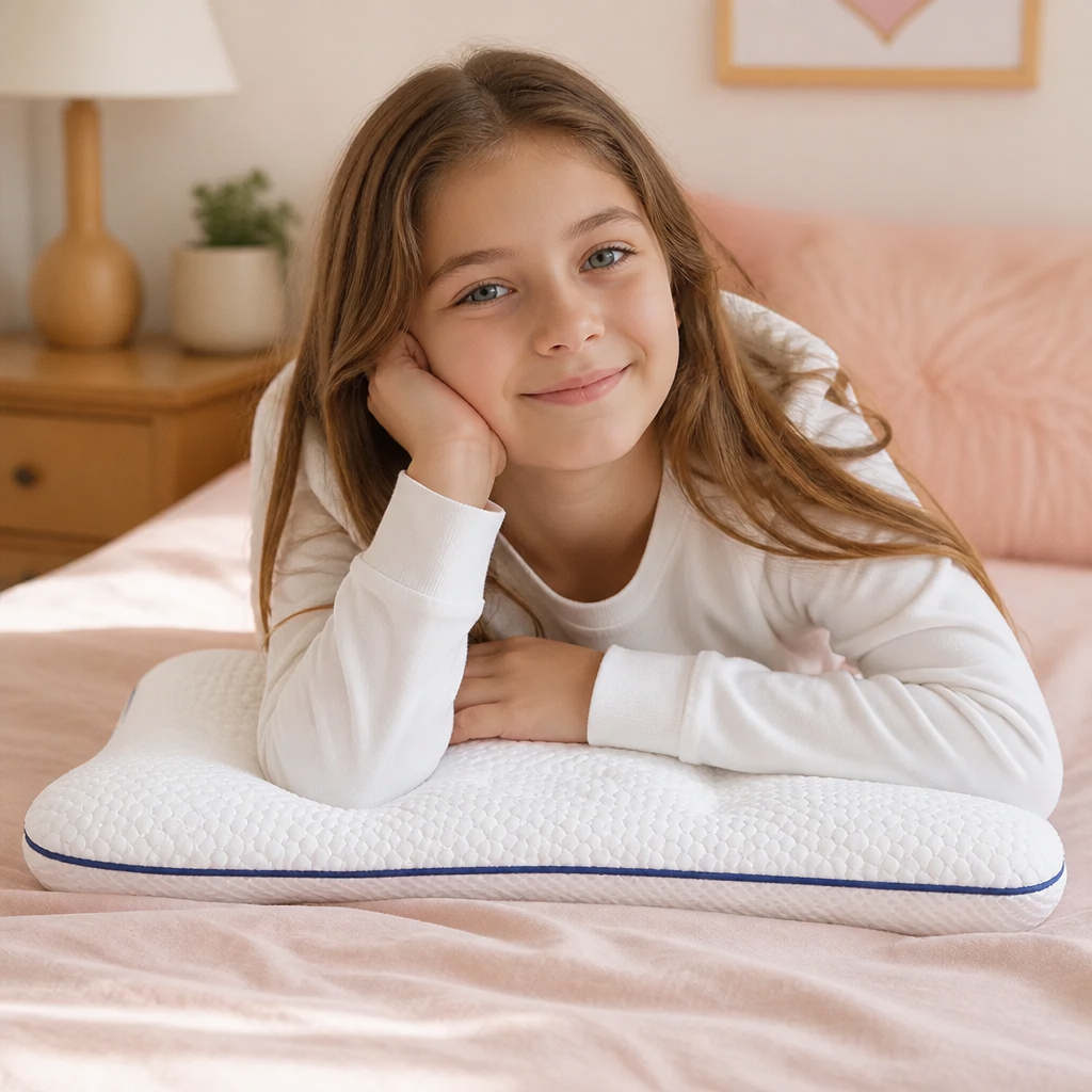 Oreiller Ergonomique pour Enfants en Mousse à Mémoire de Forme avec Soutien du Cou