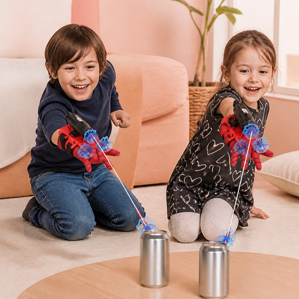 Set de Gants Lance-Toile de Super-Héros – Lanceur à Ficelle au Poignet avec Fléchettes à Ventouse