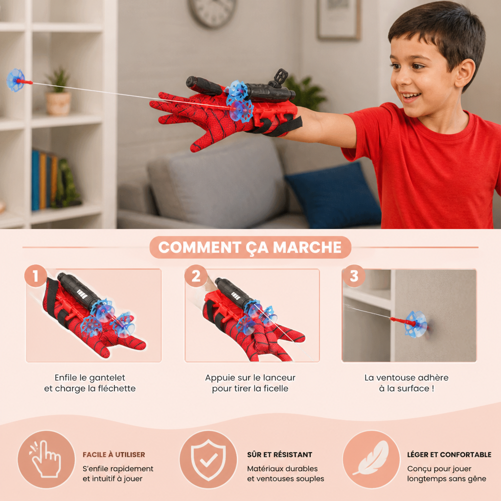 Set de Gants Lance-Toile de Super-Héros – Lanceur à Ficelle au Poignet avec Fléchettes à Ventouse