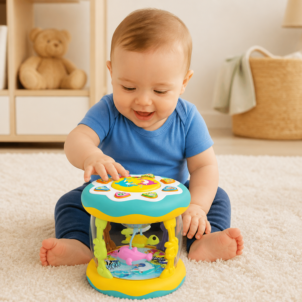 Jouet Musical Interactif avec Lumières – Jouet Sensoriel Montessori et Berceuse Apaisante