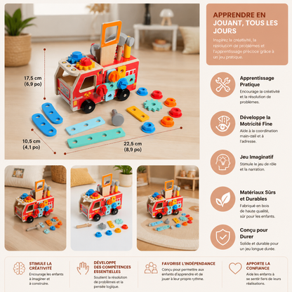 Boîte à Outils de Pompier Montessori en Bois et Set de Construction
