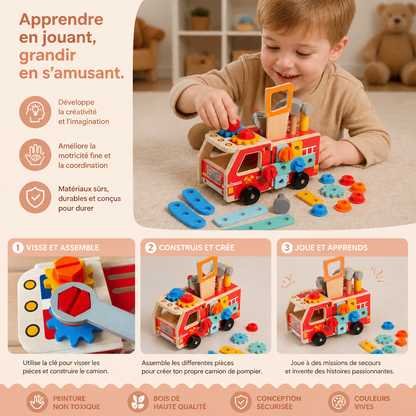 Boîte à Outils de Pompier Montessori en Bois et Set de Construction
