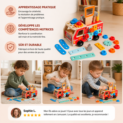 Boîte à Outils de Pompier Montessori en Bois et Set de Construction