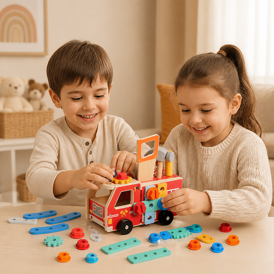 Boîte à Outils de Pompier Montessori en Bois et Set de Construction