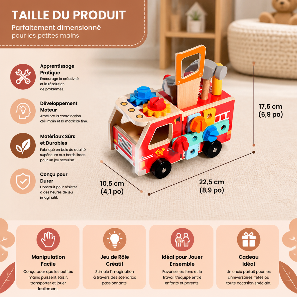 Boîte à Outils de Pompier Montessori en Bois et Set de Construction