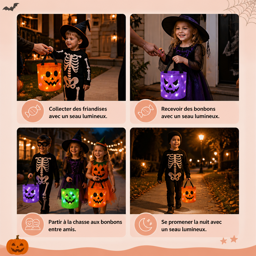 Seau À Bonbons LED D’Halloween Pour Le Trick-or-Treat – Sac Lumineux Réutilisable