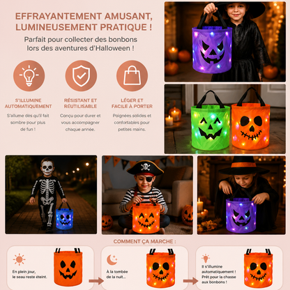 Seau À Bonbons LED D’Halloween Pour Le Trick-or-Treat – Sac Lumineux Réutilisable