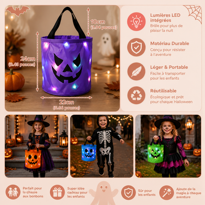Seau À Bonbons LED D’Halloween Pour Le Trick-or-Treat – Sac Lumineux Réutilisable