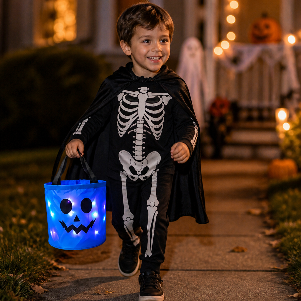 Seau À Bonbons LED D’Halloween Pour Le Trick-or-Treat – Sac Lumineux Réutilisable