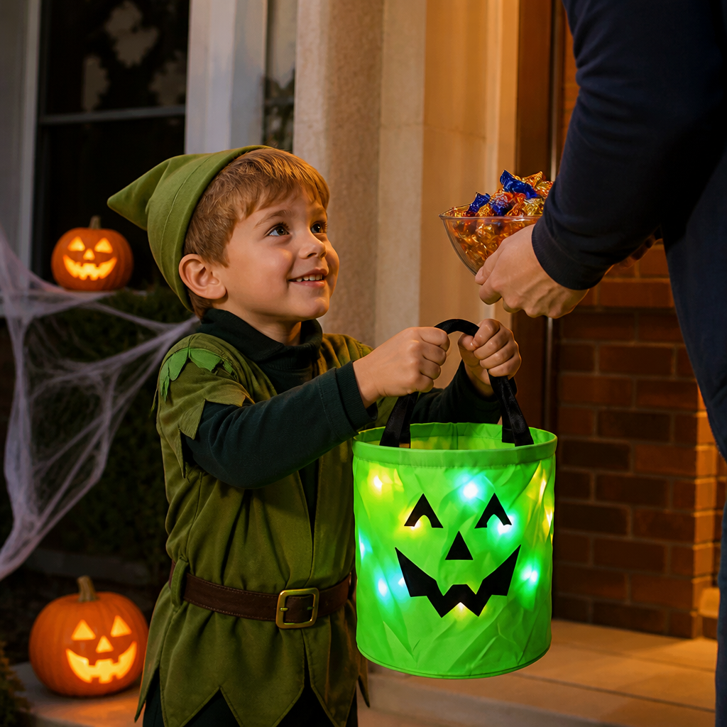 Seau À Bonbons LED D’Halloween Pour Le Trick-or-Treat – Sac Lumineux Réutilisable