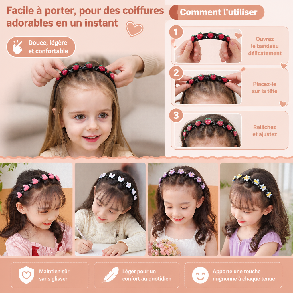 Jolis Barrettes & Bandeaux Pour Filles Avec Breloques Fleurs, Fraises & Arc-en-Ciel