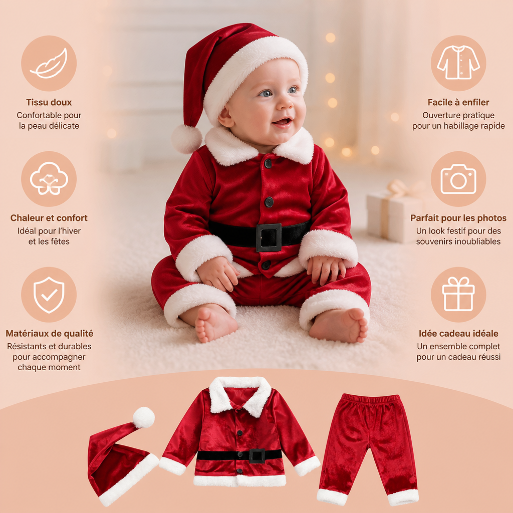 Ensemble de Costume de Père Noël pour Bébés et Tout-Petits