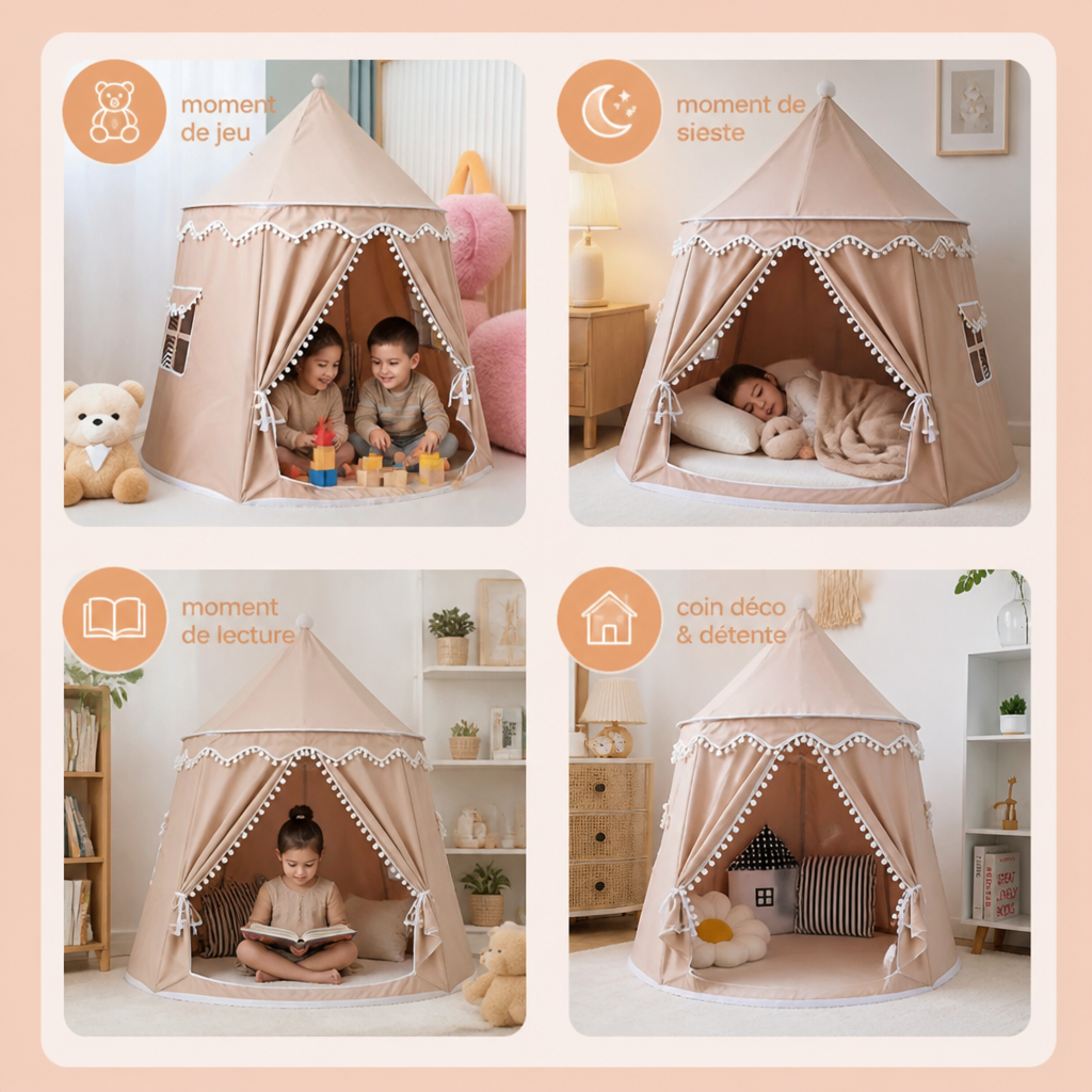 Tente de jeu douillette pour enfants – Un charmant refuge pour lire et jouer