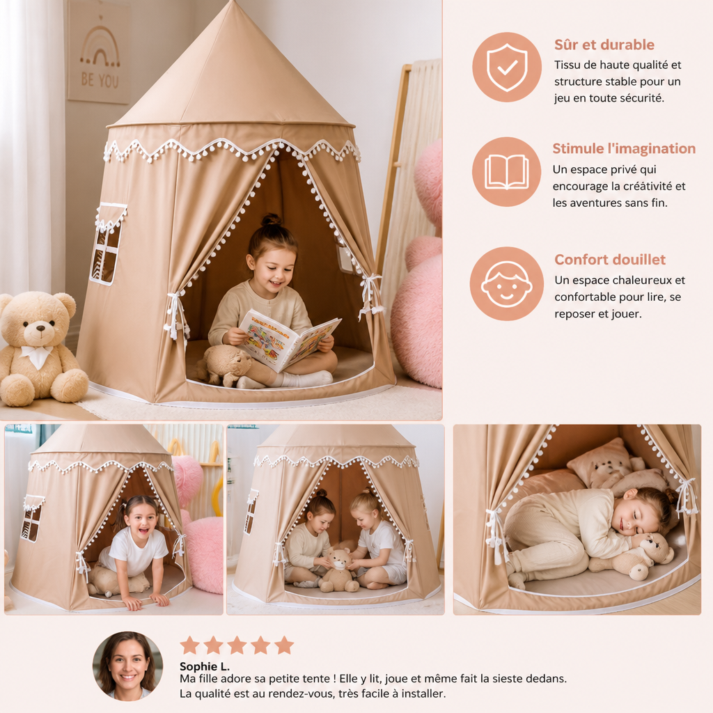 Tente de jeu douillette pour enfants – Un charmant refuge pour lire et jouer