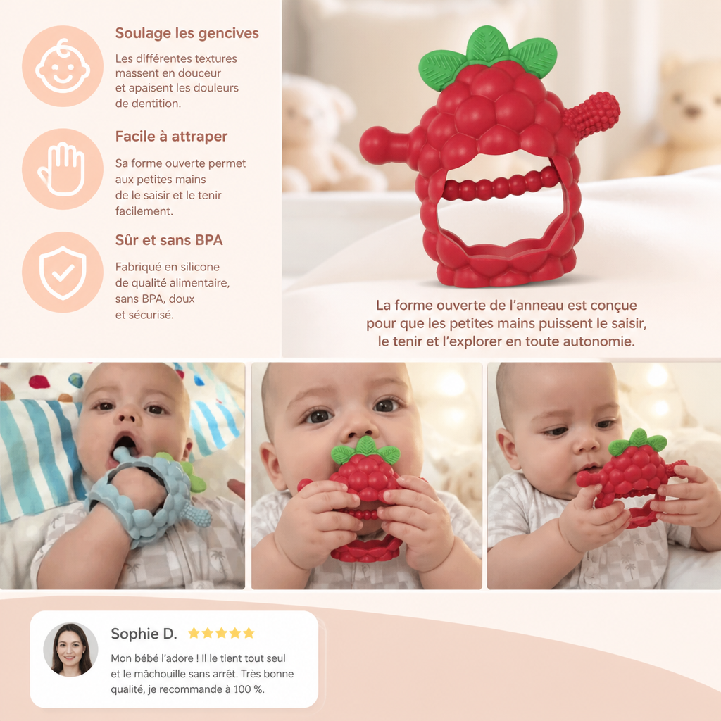 Anneau De Dentition En Silicone À Prise Facile Avec Textures Variées (Dès 3 Mois)