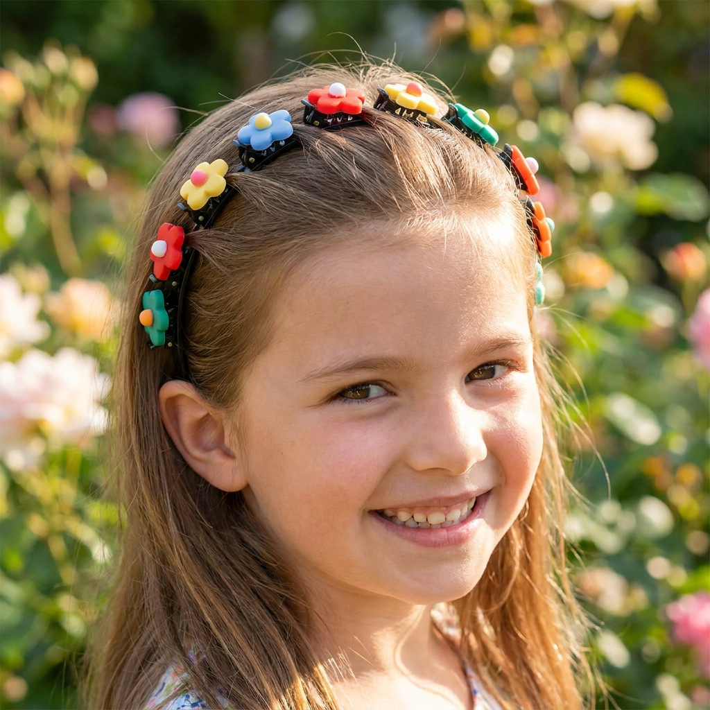 Jolis Barrettes & Bandeaux Pour Filles Avec Breloques Fleurs, Fraises & Arc-en-Ciel