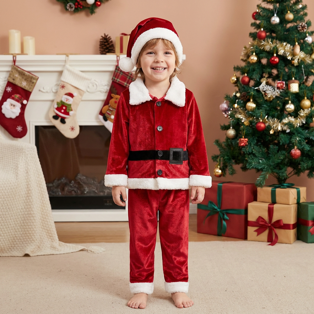 Ensemble de Costume de Père Noël pour Bébés et Tout-Petits
