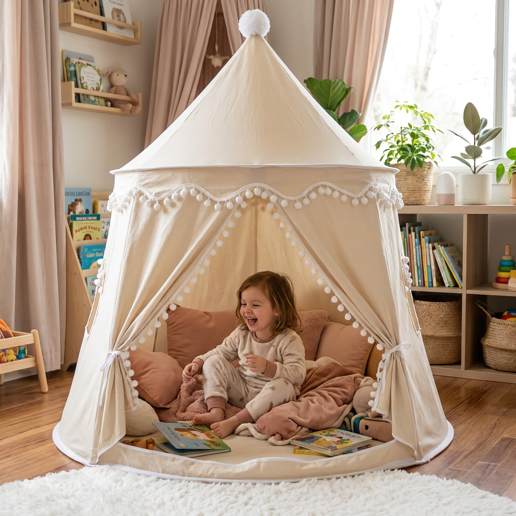 Tente de jeu douillette pour enfants – Un charmant refuge pour lire et jouer