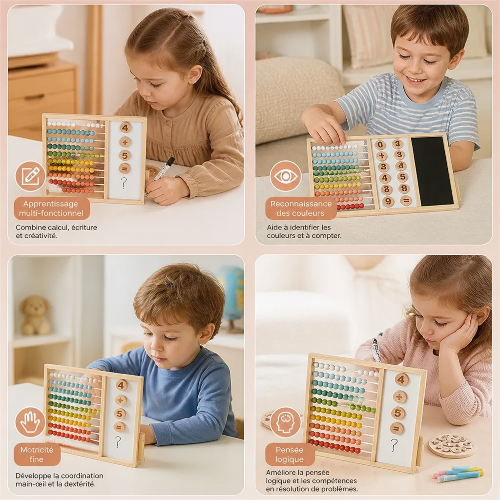 Boulier Magnétique en Bois pour Enfants – Jouet Éducatif avec Chiffres et Couleurs