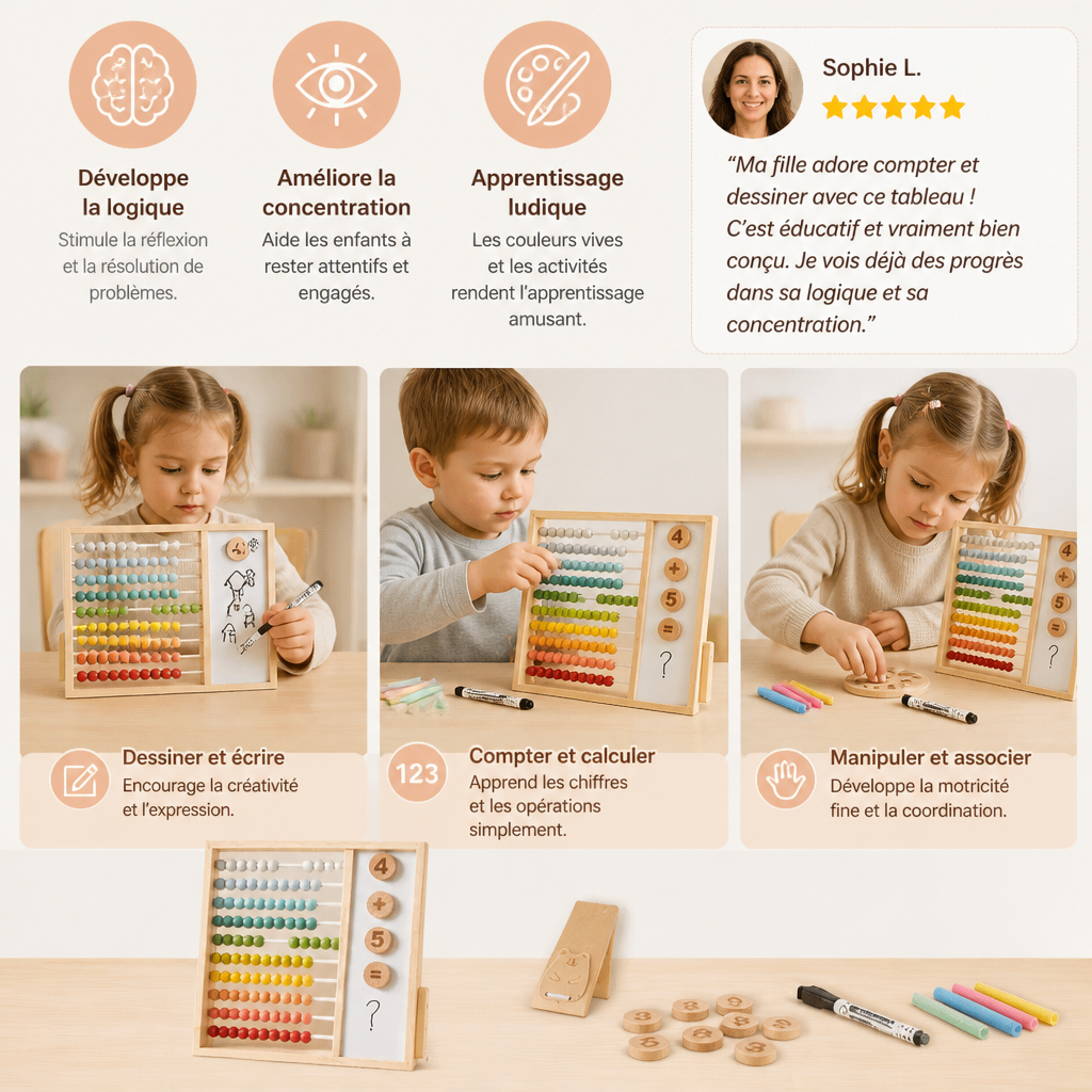 Boulier Magnétique en Bois pour Enfants – Jouet Éducatif avec Chiffres et Couleurs
