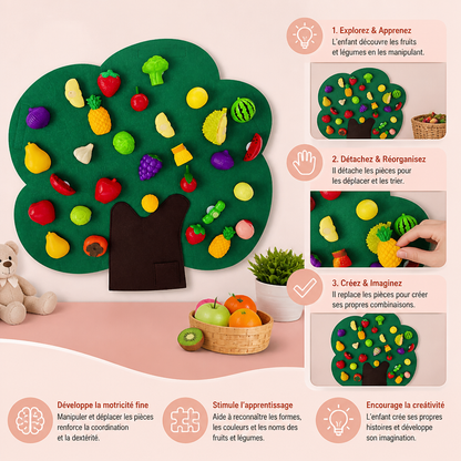 Panneau Sensoriel « Arbre Fruitier » en Feutrine – Jouet Éducatif Montessori