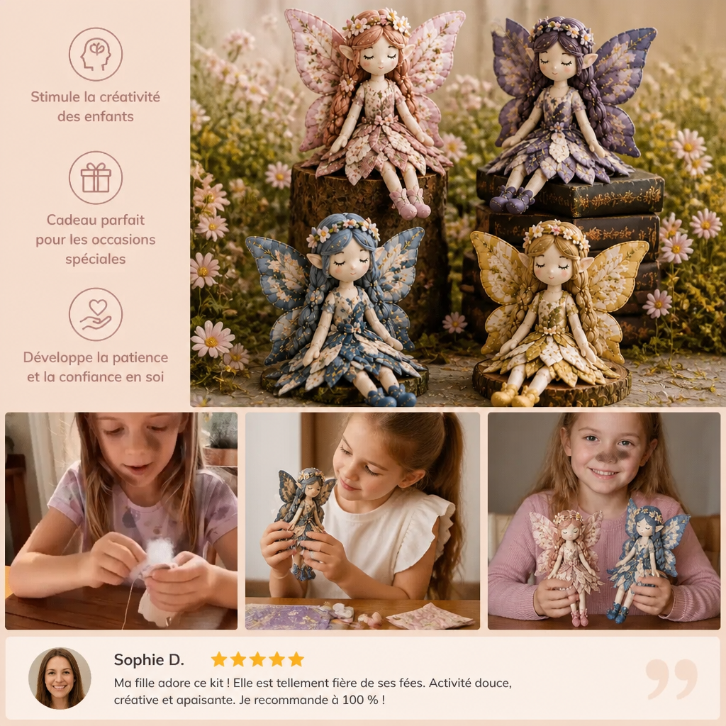 Kit de Couture DIY Fée pour Enfants – Créez de Charmantes Poupées Fées avec Tissu, Accessoires et Instructions