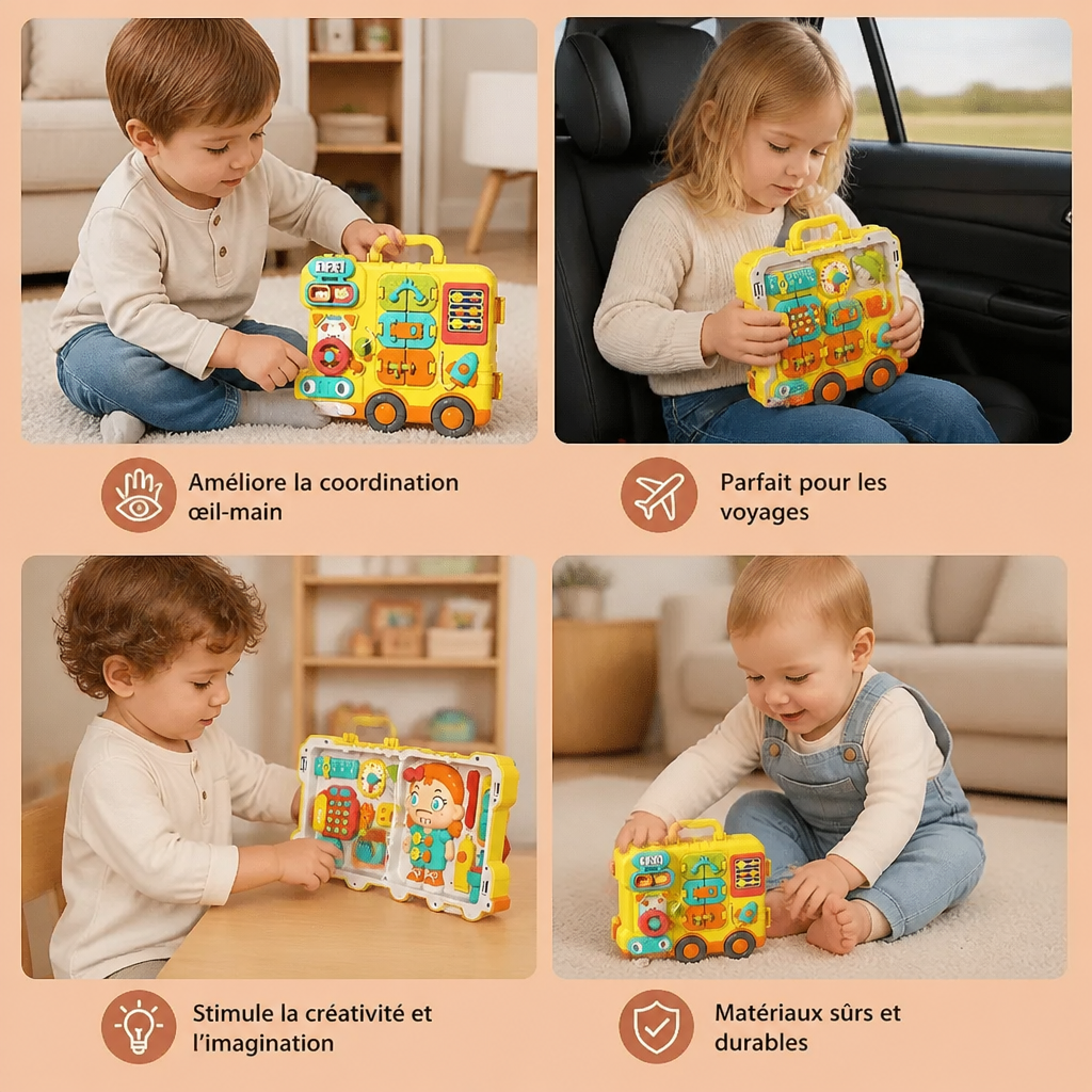 Busy Board Bus pour Enfants avec Activités et Poupée