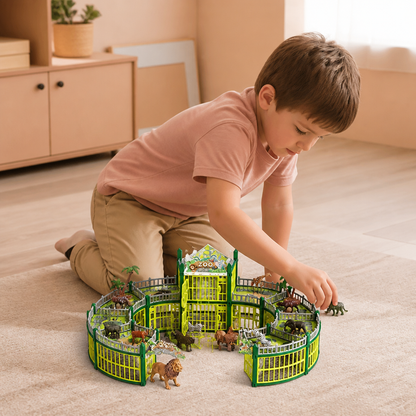 Set de Jeu Modulaire pour Construire Son Propre Zoo avec Figurines d’Animaux et Cages Interactives