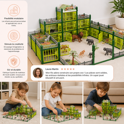 Set de Jeu Modulaire pour Construire Son Propre Zoo avec Figurines d’Animaux et Cages Interactives