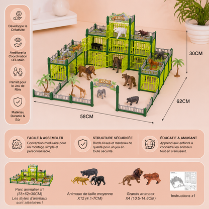 Set de Jeu Modulaire pour Construire Son Propre Zoo avec Figurines d’Animaux et Cages Interactives