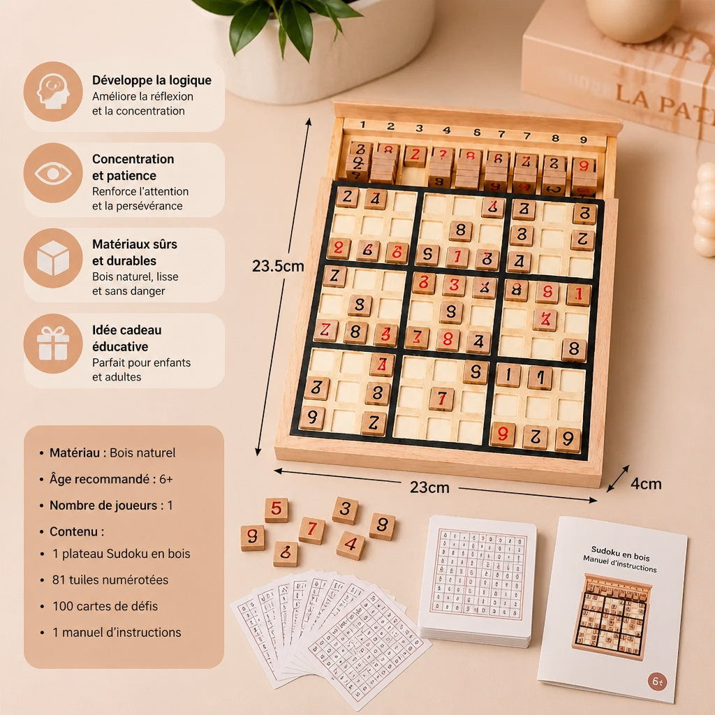 Plateau de Sudoku en Bois – Jeu Éducatif de Logique et de Mathématiques